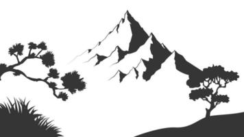 Mountain with pine trees and landscape black on white background. Vector illustration mountain with pine trees on white background. Mountain verctor illustration.