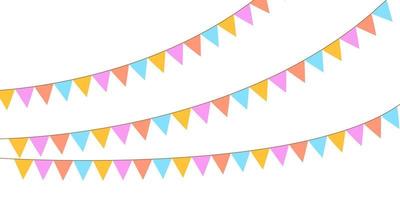 Multicolored bright buntings flags garlands isolated on white background. Bunting and party flag vector illustration