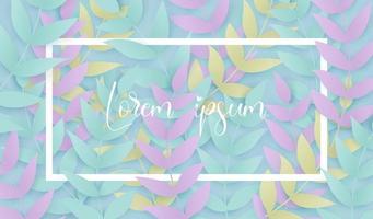 Tropical floral with frame in paper art style and pastel color scheme background vector illustration.