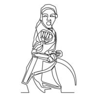 karateka single continuous line vector