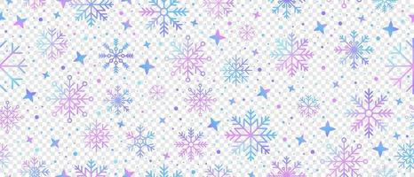 Abstract snowflake seamless border. Snowflakes seamless pattern. Snowfall repeat backdrop. Winter holidays theme. Seamless background with snowflakes. Vector illustration