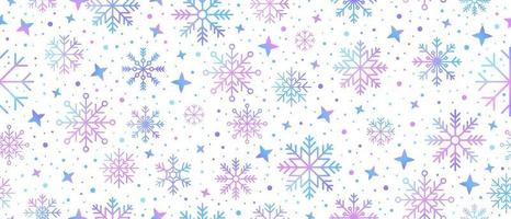 Abstract snowflake seamless border. Snowflakes seamless pattern. Snowfall repeat backdrop. Winter holidays theme. Seamless background with snowflakes. Vector illustration