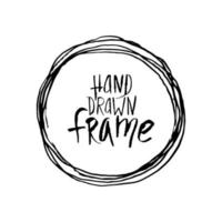 Vector Hand-drawn black round frame in grunge style. Vector round frame with intermittent hatching.