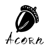 Vector drawing of an acorn. Black-white silhouette of an oak seed. Acorn logo on an eco theme