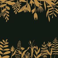 floral square background. Vector illustration with golden plants top and bottom