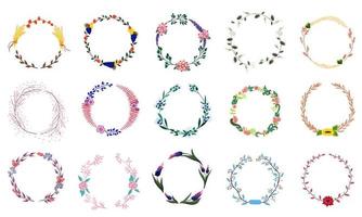 Set of autumn and flower wreaths from fantastic plants. Bright multicolored vector collection on a white background