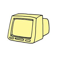 drawing of a vintage monitor in sketch style. Vector illustration in vintage computer doodle style