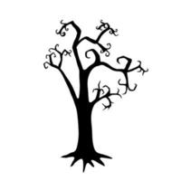 black silhouette of a leafless tree  stylized in cartoon style. Vector traced illustration of autumn old tree