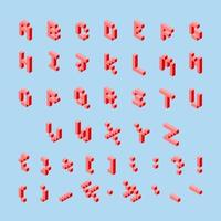 3 d pixel art set of punctuation marks and alphabet in isometric left. Red signs and letters on a light blue background vector
