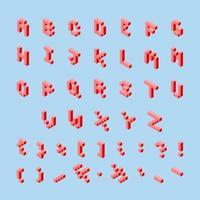 3 d pixel art set of punctuation marks and alphabet in isometric left. Red signs and letters on a light blue background vector