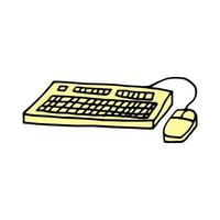 vintage keyboard and computer mouse vector hand drawn sketch. Doodle drawing computer accessories