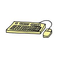 vintage keyboard and computer mouse vector hand drawn sketch. Doodle drawing computer accessories