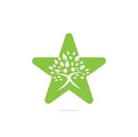 logotipo de concepto de forma de estrella de personas orgánicas. logotipo de la gente. plantilla de logotipo de vector de logotipo de árbol. persona sana gente árbol eco y bio icono. icono de carácter humano símbolo de cuidado de la naturaleza.