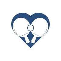 raquetas de tenis de mesa con logotipo de vector de concepto de forma de corazón de bola. raquetas de tenis de mesa y ping pong con logo de pelota.