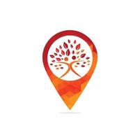 organic people map point shape concept logo. people logo. tree logo vector logo template. healthy person people tree eco and bio icon. human character icon nature care symbol.