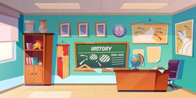 Classroom of history empty interior, school class vector