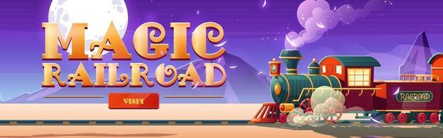 Magic railroad website with steam train in desert vector