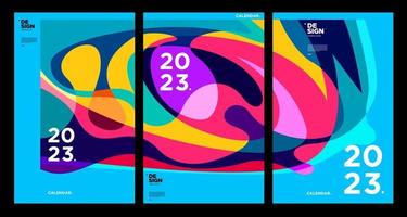 New year 2023 calendar design template with geometric colorful abstract. Vector calendar design.