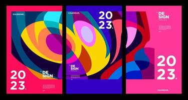 New year 2023 calendar design template with geometric colorful abstract. Vector calendar design.