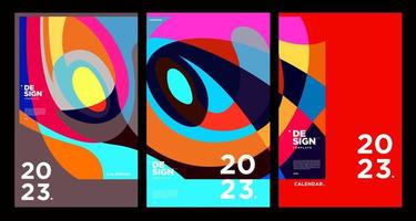 New year 2023 calendar design template with geometric colorful abstract. Vector calendar design.