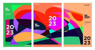 New year 2023 calendar design template with geometric colorful abstract. Vector calendar design.