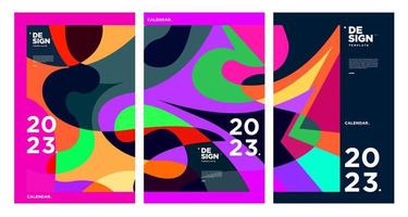 New year 2023 calendar design template with geometric colorful abstract. Vector calendar design.