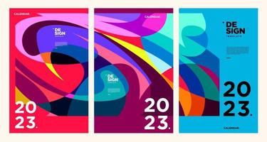 New year 2023 calendar design template with geometric colorful abstract. Vector calendar design.