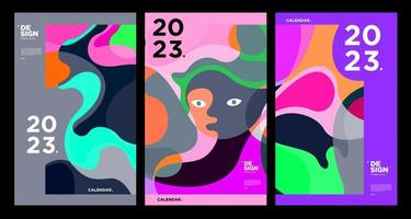 New year 2023 calendar design template with geometric colorful abstract. Vector calendar design.