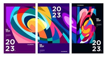 New year 2023 calendar design template with geometric colorful abstract. Vector calendar design.