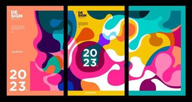 New year 2023 calendar design template with geometric colorful abstract. Vector calendar design.