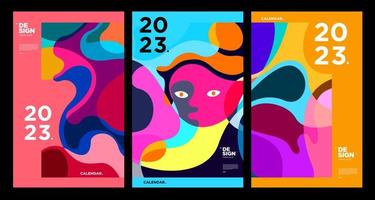 New year 2023 calendar design template with geometric colorful abstract. Vector calendar design.