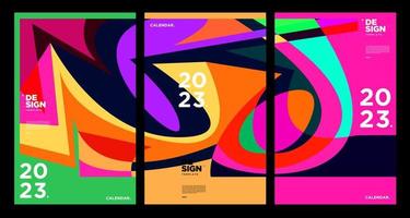 New year 2023 calendar design template with geometric colorful abstract. Vector calendar design.