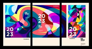 New year 2023 calendar design template with geometric colorful abstract. Vector calendar design.