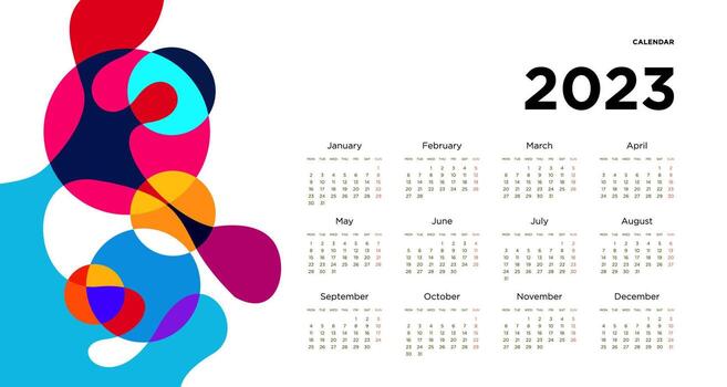 New year 2023 calendar design template with geometric colorful abstract. Vector calendar design.