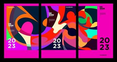 New year 2023 calendar design template with geometric colorful abstract. Vector calendar design.