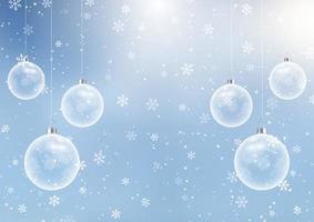 christmas background with hanging glass baubles vector
