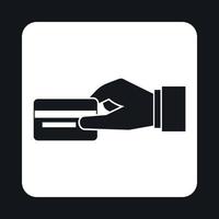 Hand holding credit card icon, simple style vector