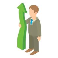 Business man holding green arrow up icon vector