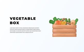 fresh vegetable veggies food groceries in the wood box shopping retail, carrot, paprika, avocado, mushroom, potato vector