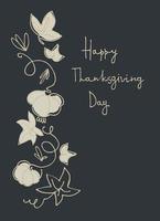 Card Happy Thanksgiving Day cozy holiday design. Hand-lettered greeting phrase with country house, pumpkins, autumn leaves vector