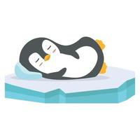 lindo pingüino durmiendo en un témpano de hielo vector