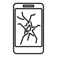 icono de pantalla de teléfono inteligente agrietado, estilo de contorno vector