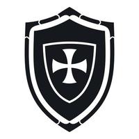 Shield with cross icon, simple style vector