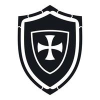 Shield with cross icon, simple style vector