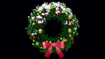 Christmas wreath with blinking lights and snow video