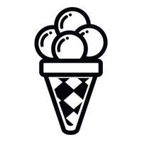 Balls of ice cream in cone icon, outline style vector