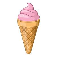Pink ice cream cone icon, cartoon style vector