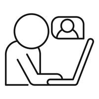 Laptop video call icon, outline style vector