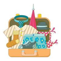 Suitcase with clothes icons set, flat style vector