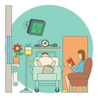 Sick man lies in hospital ward concept, flat style vector